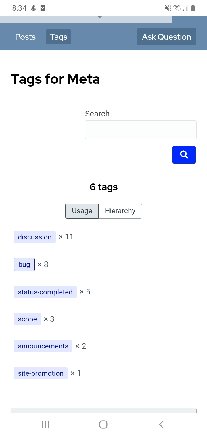 Screenshot of the tags page, showing a status-completed tag the same color as the other tags and without any of the other status tags