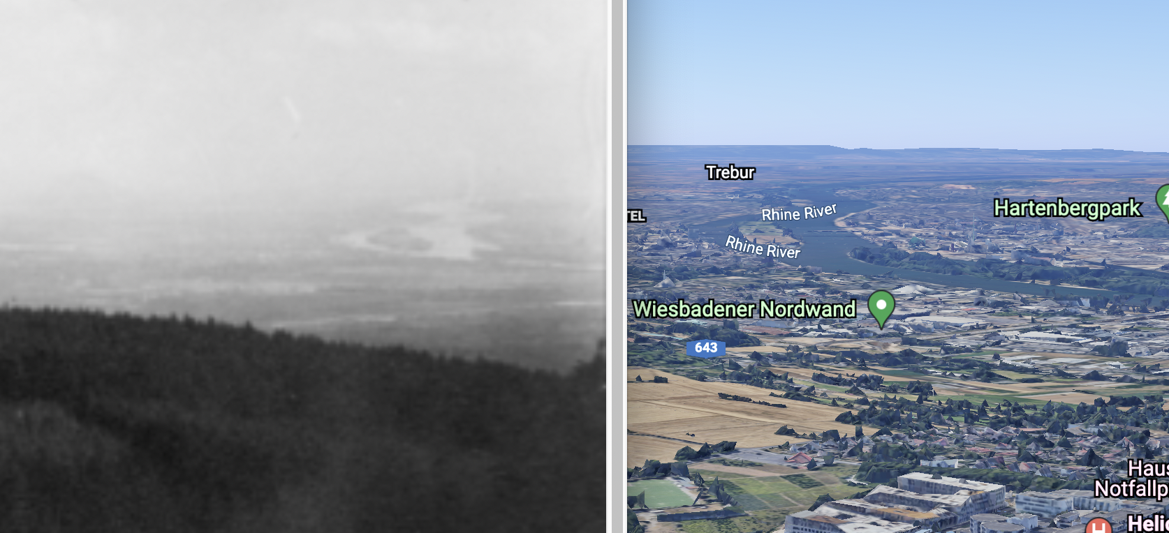 comparison of original image with a screenshot from google earth